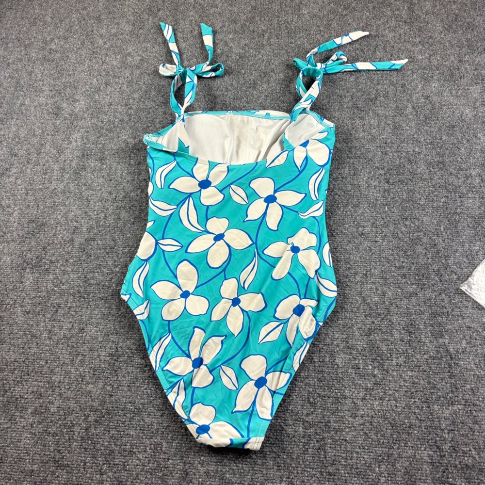 KATE SPADE Women’s Blue “Floral Vines” Bow Shoulder One Piece Swimsuit - Small - Picture 3 of 10